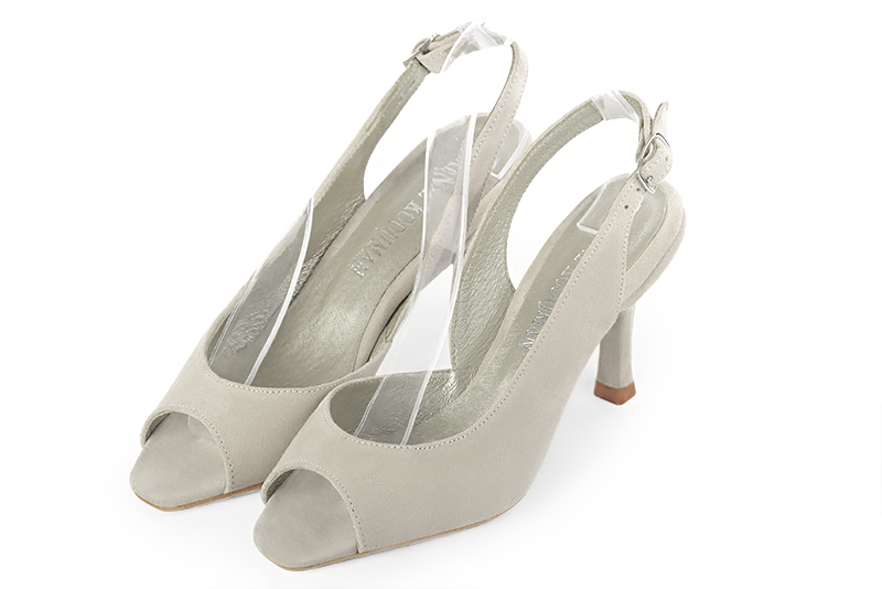 Off white women's slingback sandals. Square toe. High slim heel. Front view - Florence KOOIJMAN